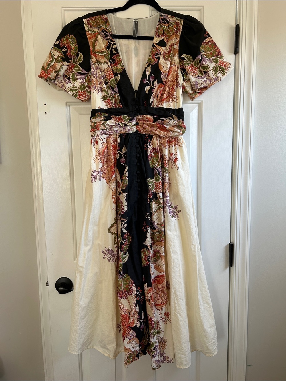 MP Anthropology V-Neck Midi Dress in Black & Cream